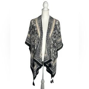 NWT Vince Camuto Black/Cream Paisley Open-Front Wrap Swim Cover boho chic cruise